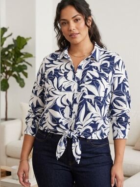 Miss California Floral Summer Leaf Print Women's Blouse 2X